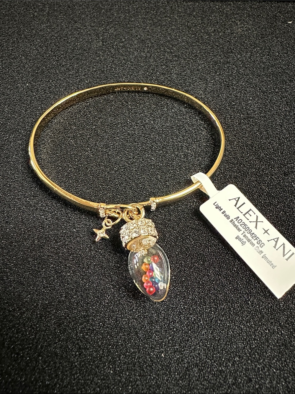 Alex and Ani Light Bulb Shaker Tension Cuff Muted Gold